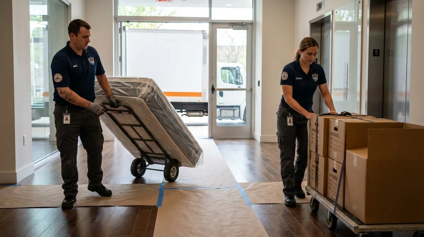Professional apartment movers loading elevator in Jonesville, VA